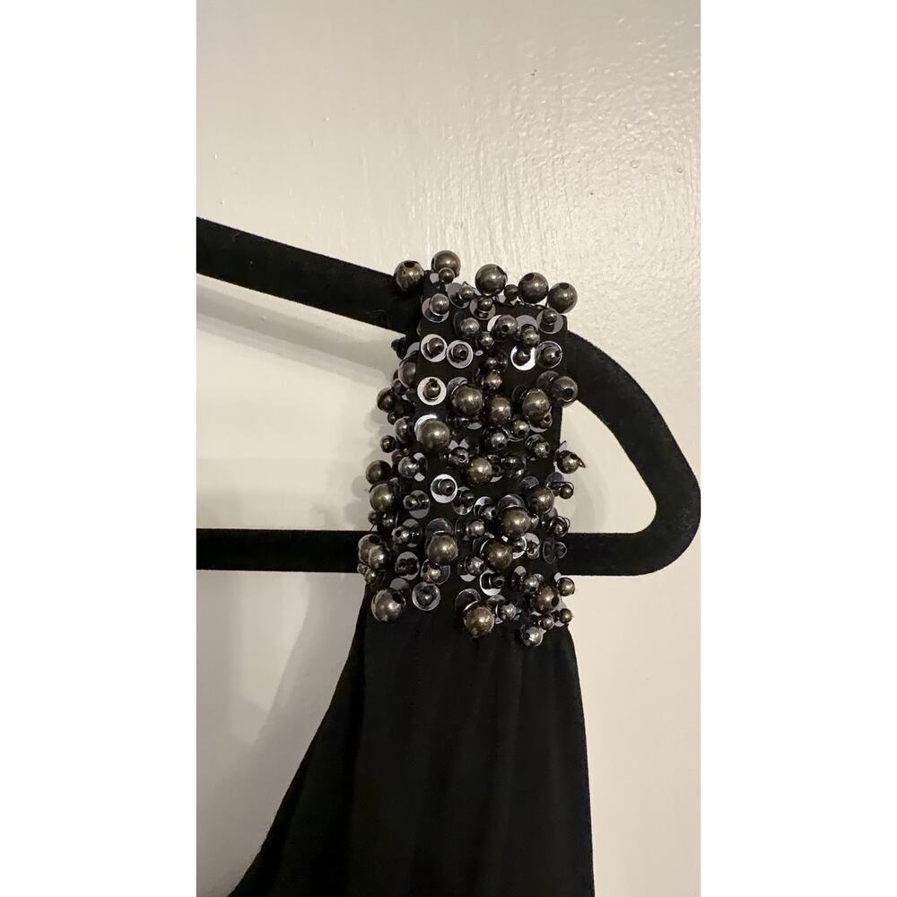 Black One Shoulder Beaded Mini Dress Sleeveless US 14 Polyester Blend - Picture 4 of 5